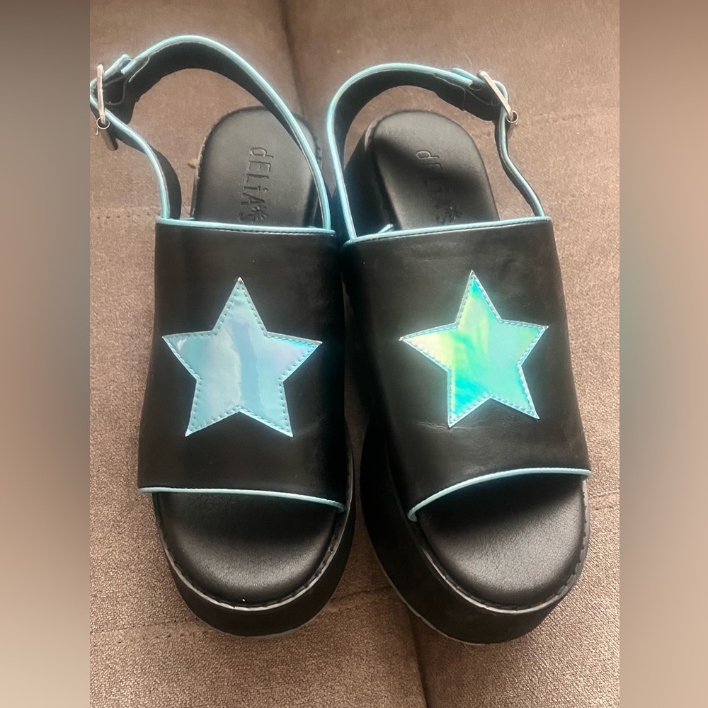 dELiA*s Black and Blue Platform Shoes with Star Design
